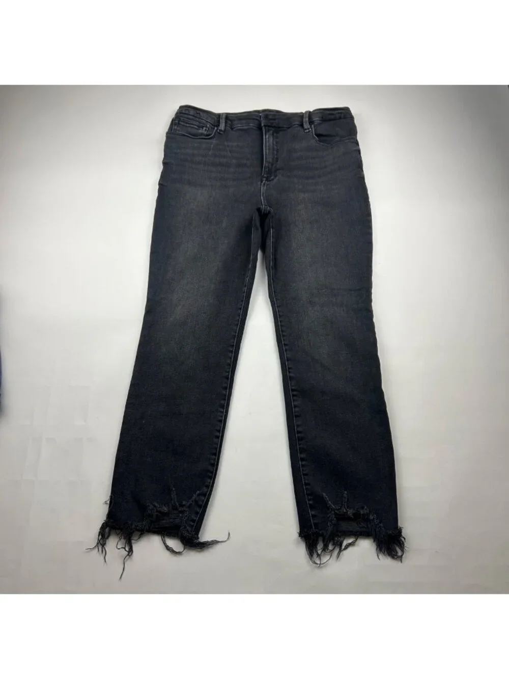 Good American Washed Black Stretch Denim Good Classic Distressed Jeans 14